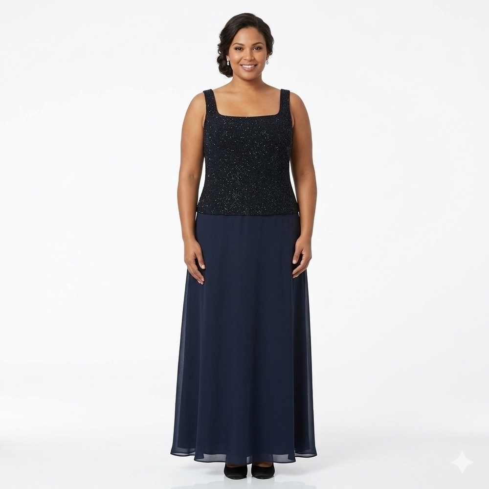 Alex Evenings Navy Glitter Formal Gown Size 16 NWT Floor Length Sleeveless